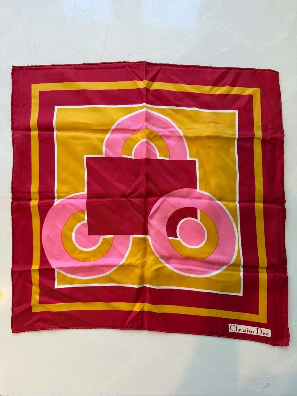 Dior Pink, Gold & Burgundy Geometric Silk Scarf